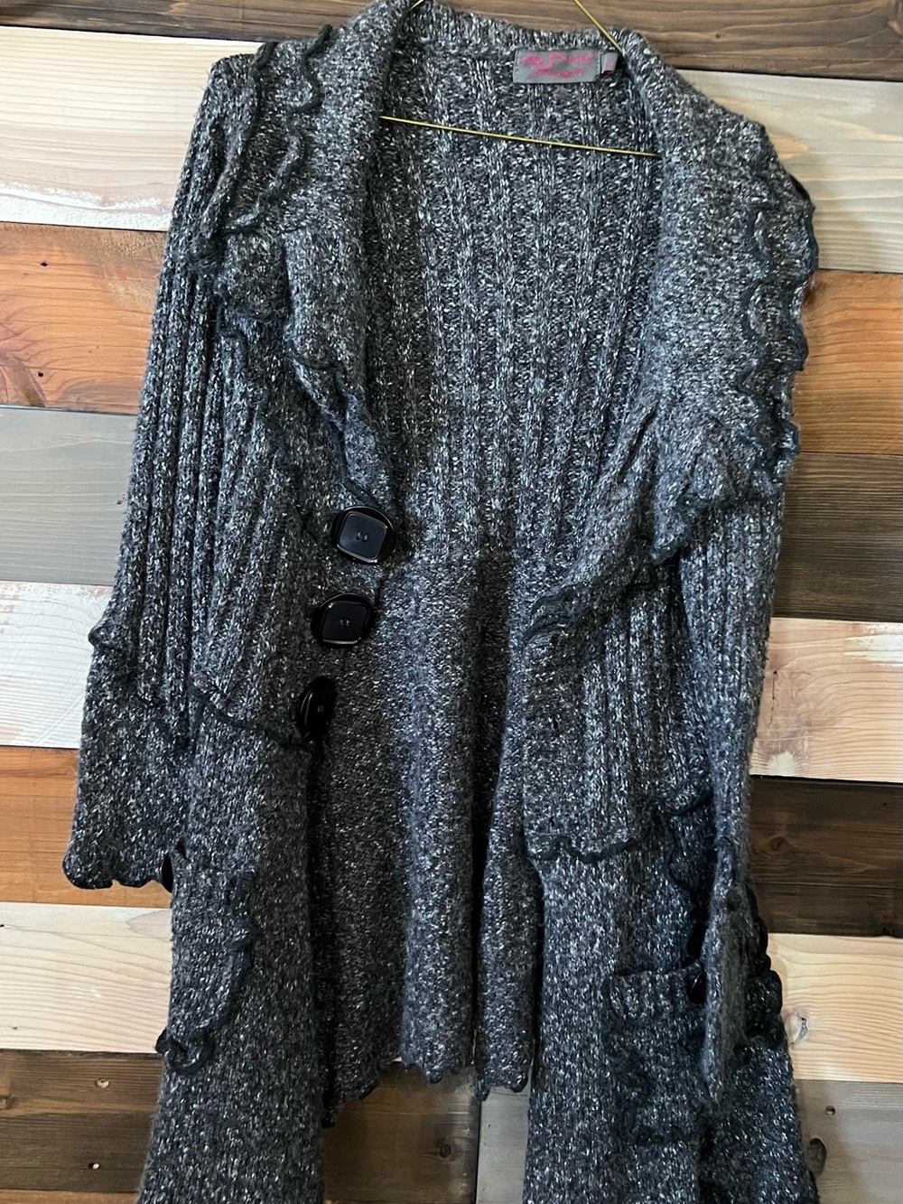 Women's Gray Teddy Knit Cardigan Jacket with Button Front